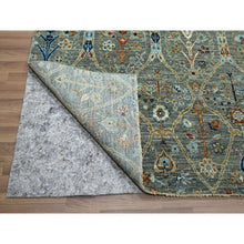 Load image into Gallery viewer, 9&#39;1&quot;x12&#39; Viridian Green, Trellis Borderless Garden Design, Agra, Hand Knotted, Hand Spun New Zealand Wool, Oriental Rug FWR460758