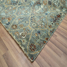Load image into Gallery viewer, 9&#39;1&quot;x12&#39; Viridian Green, Trellis Borderless Garden Design, Agra, Hand Knotted, Hand Spun New Zealand Wool, Oriental Rug FWR460758