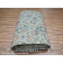 Load image into Gallery viewer, 9&#39;1&quot;x12&#39; Viridian Green, Trellis Borderless Garden Design, Agra, Hand Knotted, Hand Spun New Zealand Wool, Oriental Rug FWR460758