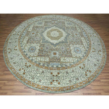 Load image into Gallery viewer, 12&#39;x12&#39; Pistachio Green, Pre Historic 14th Century Influence, Mamluk Design, Natural Dyes, Hand Knotted, Pure Wool, Round, Oriental Rug FWR460794