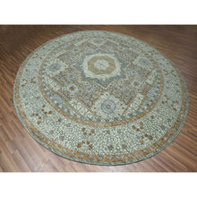 Load image into Gallery viewer, 12&#39;x12&#39; Pistachio Green, Pre Historic 14th Century Influence, Mamluk Design, Natural Dyes, Hand Knotted, Pure Wool, Round, Oriental Rug FWR460794