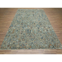 Load image into Gallery viewer, 8&#39;1&quot;x10&#39; Camouflage Green, Trellis Borderless Garden Design, Agra, Hand Knotted, Hand Spun New Zealand Wool, Oriental Rug FWR460806
