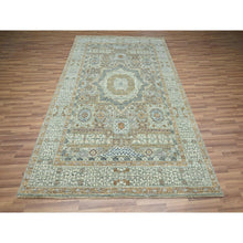 Load image into Gallery viewer, 6&#39;1&quot;x9&#39;1&quot; Pistachio Green, Natural Dyes, Hand Knotted, Pure Wool, Pre Historic 14th Century Influence, Mamluk Design, Oriental Rug  FWR460818