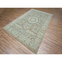 Load image into Gallery viewer, 6&#39;1&quot;x9&#39;1&quot; Pistachio Green, Natural Dyes, Hand Knotted, Pure Wool, Pre Historic 14th Century Influence, Mamluk Design, Oriental Rug  FWR460818