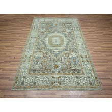 Load image into Gallery viewer, 5&#39;2&quot;x7&#39;2&quot; Basil Green, Hand Knotted, Pre Historic 14th Century Influence, Mamluk Design, Natural Dyes, Pure Wool, Oriental Rug FWR460824