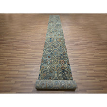 Load image into Gallery viewer, 2&#39;7&quot;x22&#39;4&quot; Sage Green, Hand Spun New Zealand Wool, Trellis Borderless Garden Design, Agra, Hand Knotted, Xl Runner, Oriental Rug FWR460842