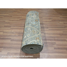 Load image into Gallery viewer, 2&#39;7&quot;x22&#39;4&quot; Sage Green, Hand Spun New Zealand Wool, Trellis Borderless Garden Design, Agra, Hand Knotted, Xl Runner, Oriental Rug FWR460842