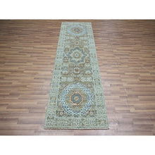 Load image into Gallery viewer, 2&#39;8&quot;x8&#39;1&quot; Sage Green, Hand Knotted, Pre Historic 14th Century Influence, Mamluk Design, Natural Dyes, Pure Wool, Runner, Oriental Rug FWR460860