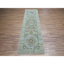 Load image into Gallery viewer, 2&#39;8&quot;x8&#39;1&quot; Sage Green, Pure Wool, Pre Historic 14th Century Influence, Mamluk Design, Natural Dyes, Hand Knotted, Runner, Oriental Rug FWR460866
