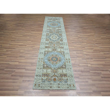 Load image into Gallery viewer, 2&#39;9&quot;x10&#39;4&quot; Mint Green, Pre Historic 14th Century Influence, Mamluk Design, Natural Dyes, Hand Knotted, Pure Wool, Runner, Oriental Rug FWR460872
