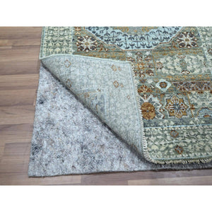2'9"x10'4" Mint Green, Pre Historic 14th Century Influence, Mamluk Design, Natural Dyes, Hand Knotted, Pure Wool, Runner, Oriental Rug FWR460872