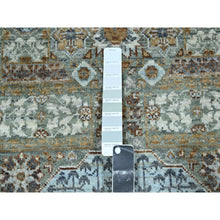 Load image into Gallery viewer, 2&#39;9&quot;x10&#39;4&quot; Mint Green, Pre Historic 14th Century Influence, Mamluk Design, Natural Dyes, Hand Knotted, Pure Wool, Runner, Oriental Rug FWR460872
