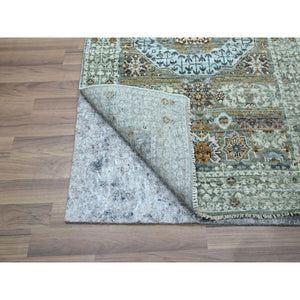 2'8"x10'4" Pistachio Green, Hand Knotted, Pure Wool, Pre Historic 14th Century Influence, Mamluk Design, Natural Dyes, Runner, Oriental Rug FWR460878