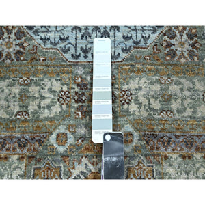 2'8"x10'4" Pistachio Green, Hand Knotted, Pure Wool, Pre Historic 14th Century Influence, Mamluk Design, Natural Dyes, Runner, Oriental Rug FWR460878