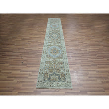 Load image into Gallery viewer, 2&#39;7&quot;x12&#39;1&quot; Sage Green, Pre Historic 14th Century Influence, Mamluk Design, Natural Dyes, Hand Knotted, Pure Wool, Runner, Oriental Rug FWR460884