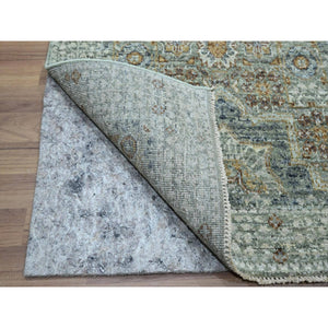 2'7"x12'1" Sage Green, Pre Historic 14th Century Influence, Mamluk Design, Natural Dyes, Hand Knotted, Pure Wool, Runner, Oriental Rug FWR460884