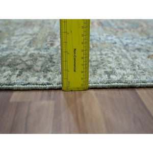 2'7"x12'1" Sage Green, Pre Historic 14th Century Influence, Mamluk Design, Natural Dyes, Hand Knotted, Pure Wool, Runner, Oriental Rug FWR460884