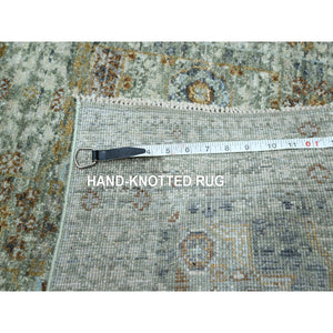 2'7"x12'1" Sage Green, Pre Historic 14th Century Influence, Mamluk Design, Natural Dyes, Hand Knotted, Pure Wool, Runner, Oriental Rug FWR460884