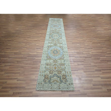 Load image into Gallery viewer, 2&#39;7&quot;x12&#39;1&quot; Mint Green, Organic Wool, Pre Historic 14th Century Influence, Mamluk Design, Natural Dyes, Hand Knotted, Runner, Oriental Rug FWR460890
