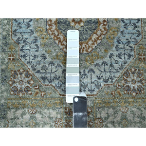 2'7"x12'1" Mint Green, Organic Wool, Pre Historic 14th Century Influence, Mamluk Design, Natural Dyes, Hand Knotted, Runner, Oriental Rug FWR460890