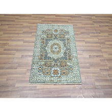 Load image into Gallery viewer, 2&#39;1&quot;x3&#39;1&quot; Sage Green, Pre Historic 14th Century Influence, Mamluk Design, Natural Dyes, Hand Knotted, Pure Wool, Sample, Mat, Oriental Rug FWR460896