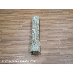 2'1"x3'1" Sage Green, Pre Historic 14th Century Influence, Mamluk Design, Natural Dyes, Hand Knotted, Pure Wool, Sample, Mat, Oriental Rug FWR460896