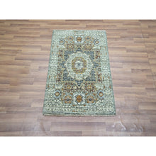 Load image into Gallery viewer, 2&#39;1&quot;x3&#39;1&quot; Pistachio Green, Hand Knotted, Pre Historic 14th Century Influence, Mamluk Design, Natural Dyes, Pure Wool, Sample, Mat, Oriental Rug FWR460902