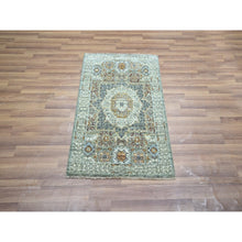 Load image into Gallery viewer, 2&#39;1&quot;x3&#39;2&quot; Sage Green, Pre Historic 14th Century Influence, Mamluk Design, Natural Dyes, Hand Knotted, Pure Wool, Sample, Mat, Oriental Rug FWR460908