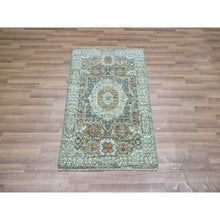 Load image into Gallery viewer, 2&#39;1&quot;x3&#39;2&quot; Mint Green, Hand Knotted, Pre Historic 14th Century Influence, Mamluk Design, Natural Dyes, Pure Wool, Sample, Mat, Oriental Rug FWR460914