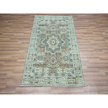 Load image into Gallery viewer, 3&#39;1&quot;x5&#39; Mint Green, Pure Wool, Pre Historic 14th Century Influence, Mamluk Design, Natural Dyes, Hand Knotted, Oriental Rug FWR460938