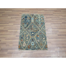 Load image into Gallery viewer, 2&#39;x3&#39; Sage Green, Trellis Borderless Garden Design, Agra, Hand Knotted, Hand Spun New Zealand Wool, Mat, Sample, Oriental Rug FWR460956