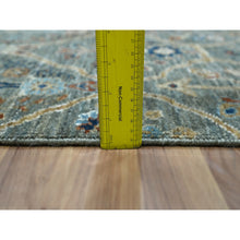 Load image into Gallery viewer, 2&#39;x3&#39; Viridian Green, Hand Spun New Zealand Wool, Trellis Borderless Garden Design, Agra, Hand Knotted, Mat Sample, Oriental Rug FWR460962