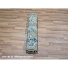 Load image into Gallery viewer, 2&#39;x3&#39; Viridian Green, Hand Spun New Zealand Wool, Trellis Borderless Garden Design, Agra, Hand Knotted, Mat Sample, Oriental Rug FWR460962