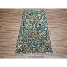 Load image into Gallery viewer, 3&#39;x5&#39;2&quot; Basil Green, Hand Spun New Zealand Wool, Trellis Borderless Garden Design, Agra, Hand Knotted, Oriental Rug FWR460992
