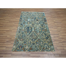 Load image into Gallery viewer, 3&#39;10&quot;x6&#39;1&quot; Viridian Green, Hand Knotted, Trellis Borderless Garden Design, Agra, Hand Spun New Zealand Wool, Oriental Rug FWR461004