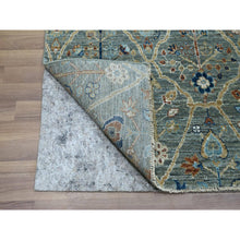 Load image into Gallery viewer, 3&#39;10&quot;x6&#39;1&quot; Viridian Green, Hand Knotted, Trellis Borderless Garden Design, Agra, Hand Spun New Zealand Wool, Oriental Rug FWR461004