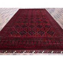 Load image into Gallery viewer, 9&#39;9&quot;x13&#39;10&quot; Carmine Red, Afghan Khamyab With Geometric Design, Soft And Velvety Wool, Hand Knotted, Natural Dyes, Oriental Rug FWR4632