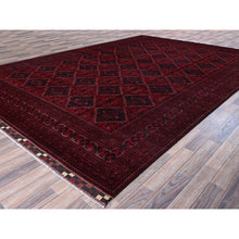 Load image into Gallery viewer, 9&#39;9&quot;x13&#39;10&quot; Carmine Red, Afghan Khamyab With Geometric Design, Soft And Velvety Wool, Hand Knotted, Natural Dyes, Oriental Rug FWR4632