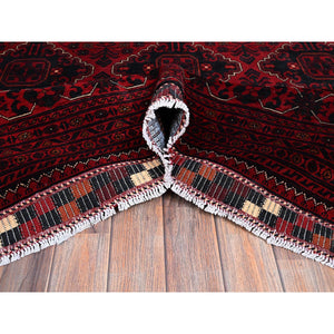 9'9"x13'10" Carmine Red, Afghan Khamyab With Geometric Design, Soft And Velvety Wool, Hand Knotted, Natural Dyes, Oriental Rug FWR4632