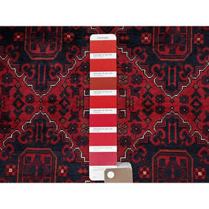 9'9"x13'10" Carmine Red, Afghan Khamyab With Geometric Design, Soft And Velvety Wool, Hand Knotted, Natural Dyes, Oriental Rug FWR4632