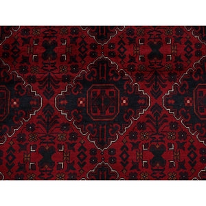9'9"x13'10" Carmine Red, Afghan Khamyab With Geometric Design, Soft And Velvety Wool, Hand Knotted, Natural Dyes, Oriental Rug FWR4632