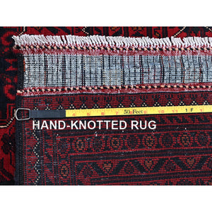 9'9"x13'10" Carmine Red, Afghan Khamyab With Geometric Design, Soft And Velvety Wool, Hand Knotted, Natural Dyes, Oriental Rug FWR4632