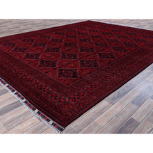 Load image into Gallery viewer, 9&#39;9&quot;x12&#39;8&quot; Crimson Red, Afghan Khamyab With Geometric Pattern, Hand Knotted, Soft And Velvety Wool, Vegetable Dyes, Oriental Rug FWR4644