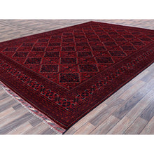 Load image into Gallery viewer, 9&#39;9&quot;x13&#39;1&quot; Scarlet Red, Afghan Khamyab With Geometric Design, Soft And Shiny Wool, Hand Knotted, Vegetable Dyes, Oriental Rug FWR4650