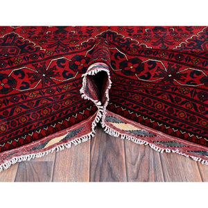 9'9"x13'1" Scarlet Red, Afghan Khamyab With Geometric Design, Soft And Shiny Wool, Hand Knotted, Vegetable Dyes, Oriental Rug FWR4650