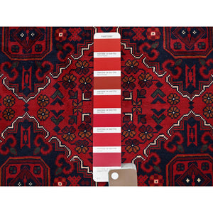 9'9"x13'1" Scarlet Red, Afghan Khamyab With Geometric Design, Soft And Shiny Wool, Hand Knotted, Vegetable Dyes, Oriental Rug FWR4650