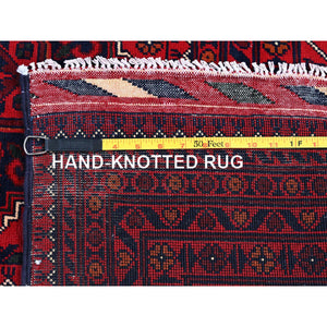 9'9"x13'1" Scarlet Red, Afghan Khamyab With Geometric Design, Soft And Shiny Wool, Hand Knotted, Vegetable Dyes, Oriental Rug FWR4650