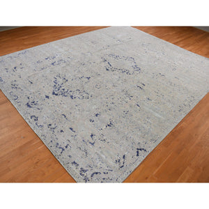 11'10"x14'9" Marian Blue, Diminishing Cypress Tree with Medallion Design, Silk with Textured Wool, Hand Knotted, Oversized Oriental Rug FWR468006