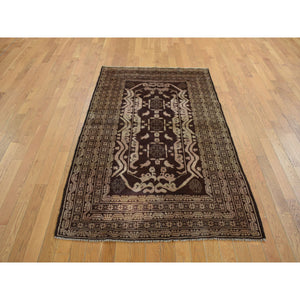 4'x6'8" Bole Brown, Afghan Baluch with Small Bird Figurines, 100% Wool, Hand Knotted, Earthtone Colors, Oriental Rug FWR468018