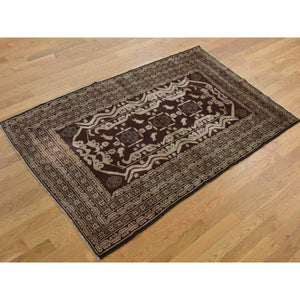 4'x6'8" Bole Brown, Afghan Baluch with Small Bird Figurines, 100% Wool, Hand Knotted, Earthtone Colors, Oriental Rug FWR468018